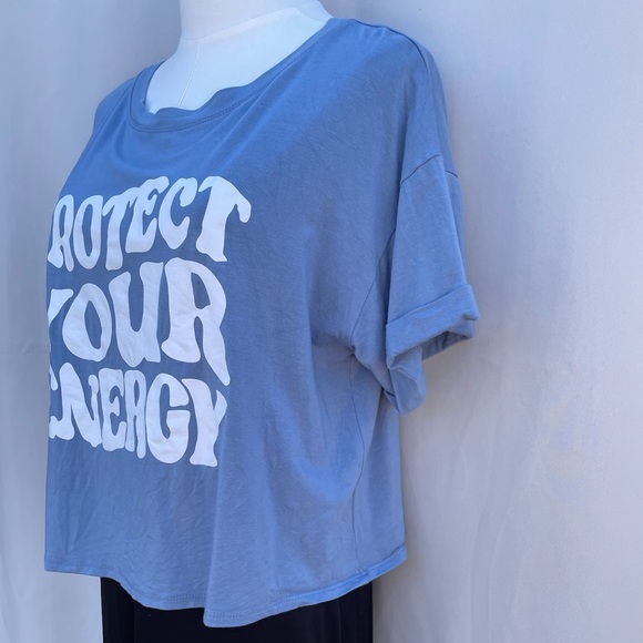 Life Clothing Co Protect Your Energy Blue Cropped Graphic Tee M - Picture 3 of 8